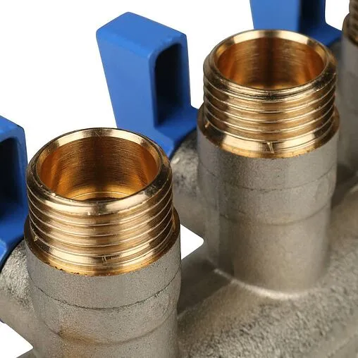 Коллектор запорный проходной 3 отвода синий 1"в/н x ½"н Stout SMB 6201 011203