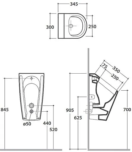 Писсуар со скрытым подводом воды Globo Forty3 белый FO031BI