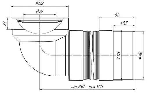 Гофра для унитаза Ани Пласт 90° 250-520мм K712R Гофра для унитаза Ани Пласт 90° 250-520мм K712R