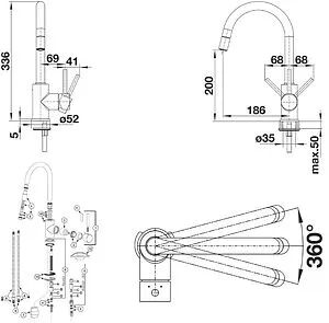 Смеситель для кухни с выдвижным изливом Blanco Mida-S Silgranit алюметаллик/хром 521456 Смеситель для кухни с выдвижным изливом Blanco Mida-S Silgranit алюметаллик/хром 521456, 2