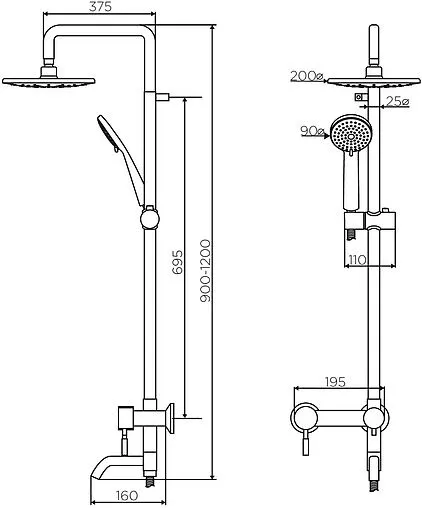 Душевая система со смесителем для ванны Dorff Logic нержавеющая сталь D0703000SS