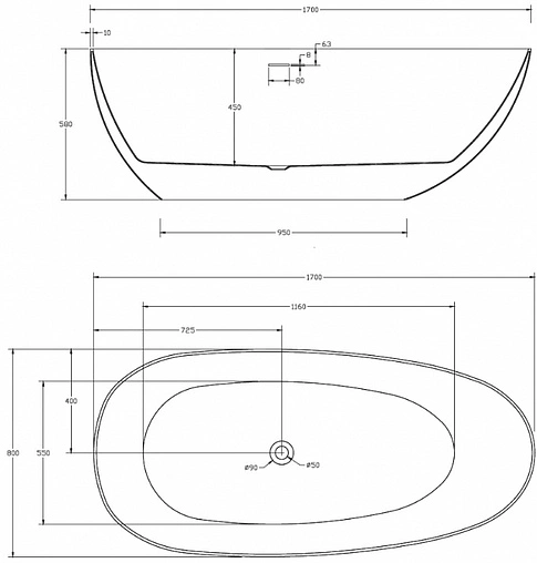 Ванна акриловая отдельностоящая Abber 170x80 белый/панель Black matte AB9211MB