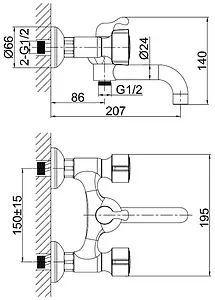 Смеситель для ванны D&K Hessen Torhall хром DA1413241 Смеситель для ванны D&K Hessen Torhall хром DA1413241, 2