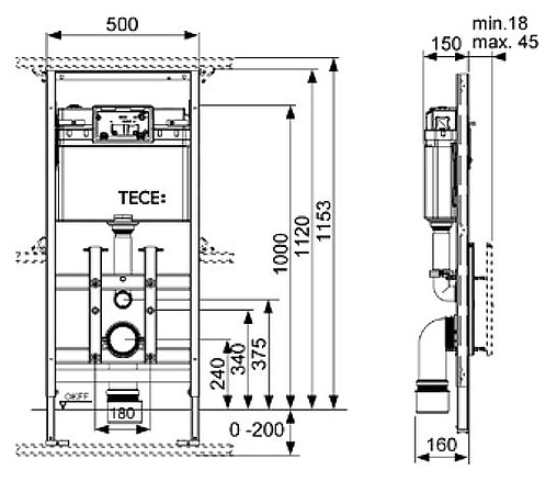 Инсталляция для подвесного унитаза TECElux 100 9600100 Инсталляция для подвесного унитаза TECElux 100 9600100