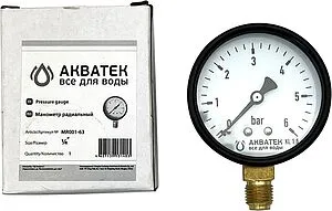 Манометр радиальный Aquatech 63мм 6 бар ¼&quot; MR001-63, 2