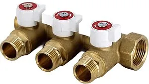 Коллектор запорный проходной 3 отвода ¾"в/н x ½"н Uni-fitt 420G3230 Коллектор запорный проходной 3 отвода ¾"в/н x ½"н Uni-fitt 420G3230, 1