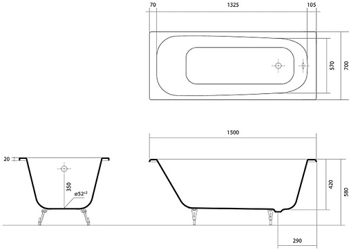 Ванна чугунная Aquatek Сигма 150х70 AQ8850F-00