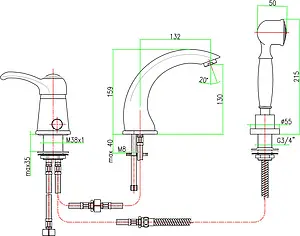 Смеситель на борт ванны на 3 отверстия Fiore Jafar хром 47CR5105 Смеситель на борт ванны на 3 отверстия Fiore Jafar хром 47CR5105, 2