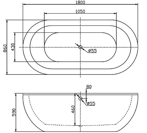 Ванна акриловая отдельностоящая BelBagno 180x86 BB13-1800