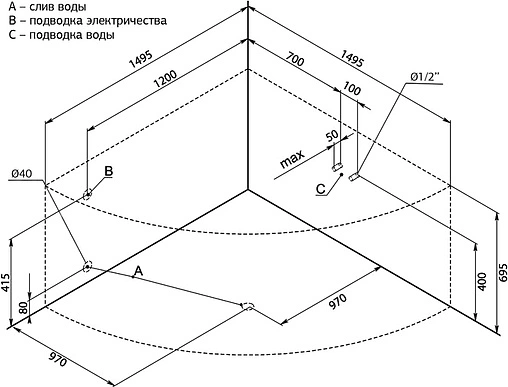 Ванна акриловая Aquanet Flores 150x150 00203933
