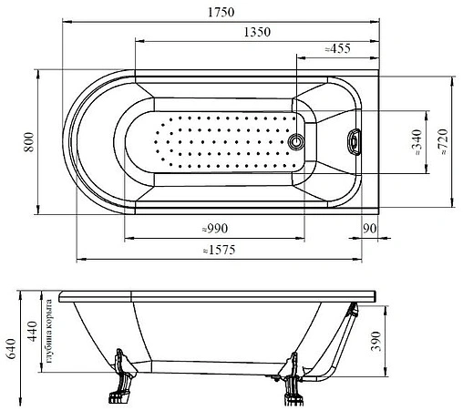 Ванна акриловая отдельностоящая Radomir Венеция 175х80 на ножках "лилия" бронза 1-01-4-0-9-139