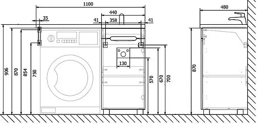 Тумба-умывальник напольная над стиральной машиной Raval Forte 110 R белый For.01.110.R/N/W+4627173210034