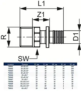 Муфта аксиальная переходная 40мм x 1¼&quot;н TECEflex 705609, 3
