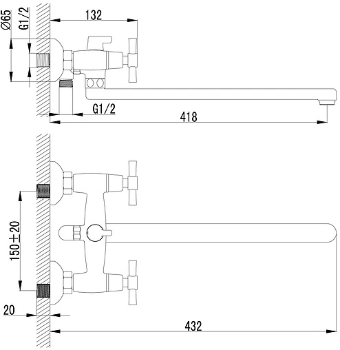 Смеситель для ванны с длинным изливом Lemark Neo хром LM2212C