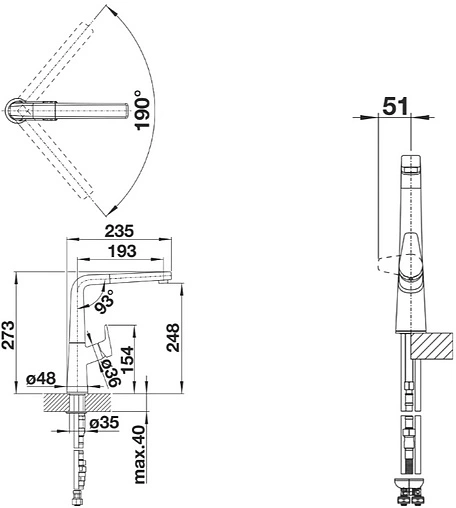 Смеситель для кухни с выдвижным изливом Blanco Avona-S чёрный матовый 526170