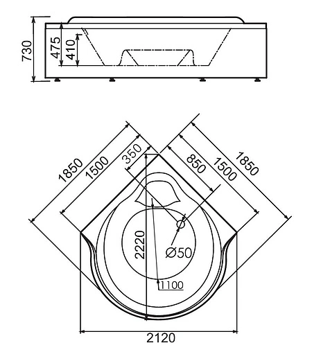 Ванна акриловая с гидромассажем Gemy 185x185 G9088 B