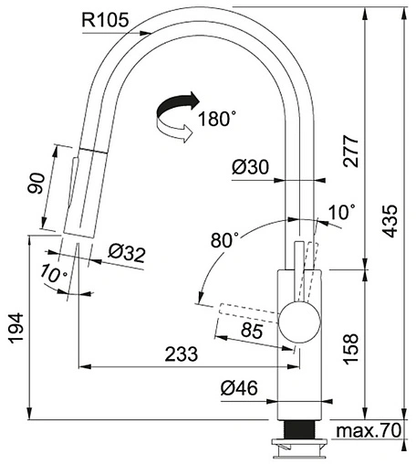 Смеситель для кухни с выдвижным изливом Franke Pescara L Slide-In хром 115.0538.940