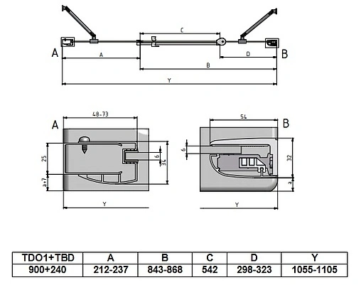 Дверь в нишу 1100мм прозрачное стекло Roltechnik Tower Line TDO1+TBD/900*240 724-9000000-00-02+744-0180000-00-02