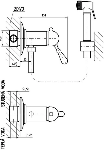 Гигиенический душ со смесителем Rav Slezak Labe бронза L047SM