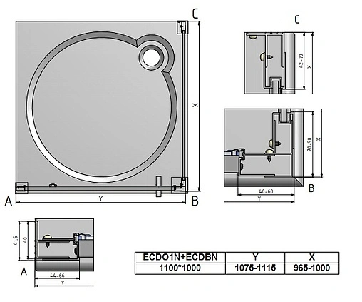 Душевое ограждение 1100x1000мм прозрачное стекло Roltechnik Exclusive Line ECDO1N+ECDBN/1100*1000 black elox 562-1100000-05-02+563-1000000-05-02
