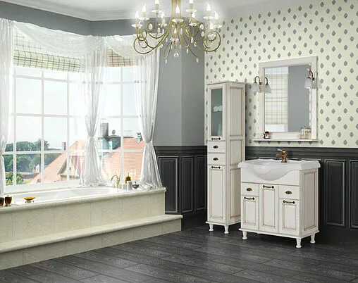 Шкаф-пенал напольный Aquaton Жерона 35 L белое золото 1A158903GEM4L