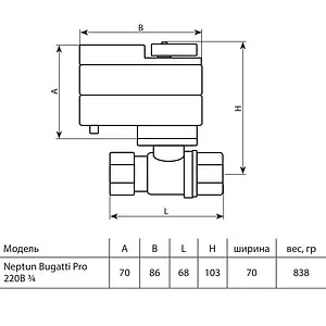 Кран шаровый с электроприводом Neptun Bugatti Pro ¾" 220В 100035632500 Кран шаровый с электроприводом Neptun Bugatti Pro ¾" 220В 100035632500, 2