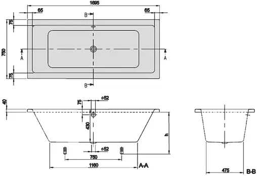 Ванна акриловая Villeroy&Boch Targa Plus 170x75 альпийский белый UBA170NES2V01+U99740000