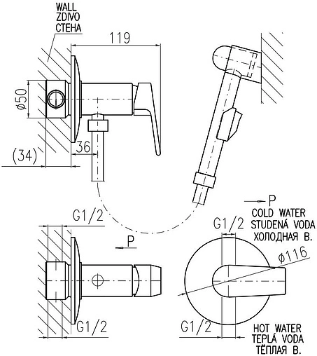Гигиенический душ со смесителем Rav Slezak Colorado хром CO147/1