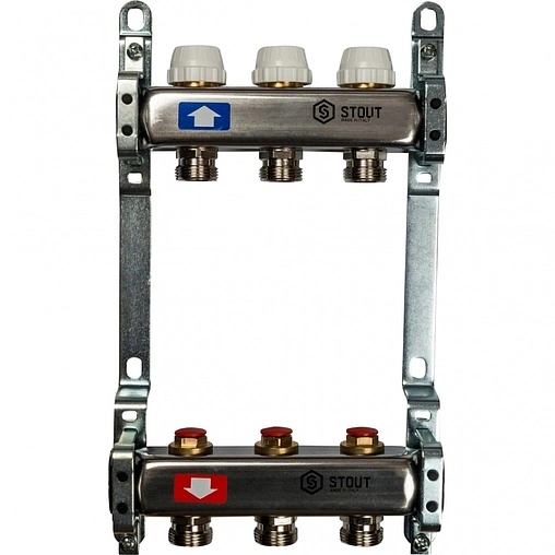 Группа коллекторная без расходомеров 3 отвода 1&quot;в/в x ¾&quot;ек Stout SMS 0922 000003