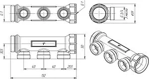 Коллектор распределительный проходной 3 отвода 1"в/н x ¾"ек Valtec VTc.500.NE.060503 Коллектор распределительный проходной 3 отвода 1"в/н x ¾"ек Valtec VTc.500.NE.060503, 2