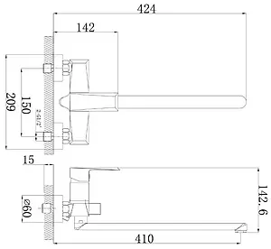 Смеситель для ванны с длинным изливом Rossinka хром RS38-32, 2