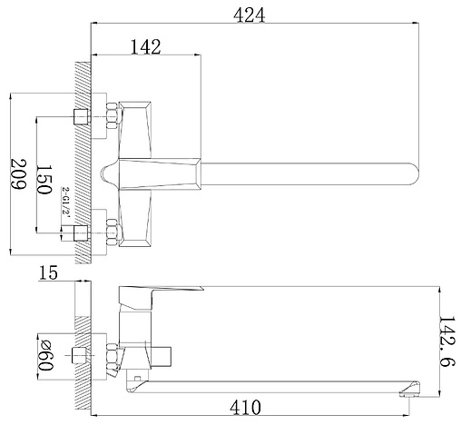 Смеситель для ванны с длинным изливом Rossinka хром RS38-32