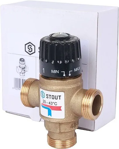 Трехходовой термостатический смесительный клапан ¾&quot; +20...+43°С Kvs 1.6 Stout SVM-0120-164320