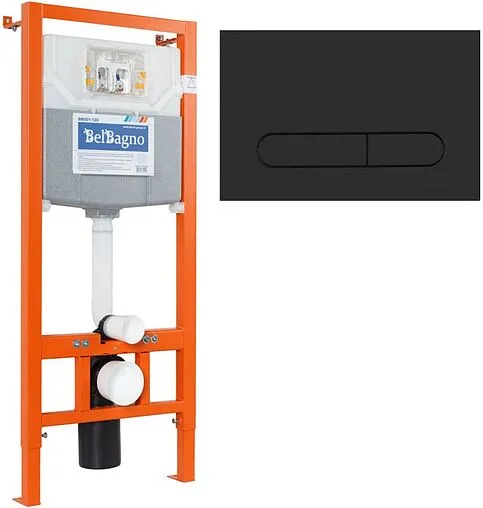 Инсталляция для подвесного унитаза Set 3 в 1 BelBagno BB002-80/BB007-PR-NERO.M с кнопкой черный матовый