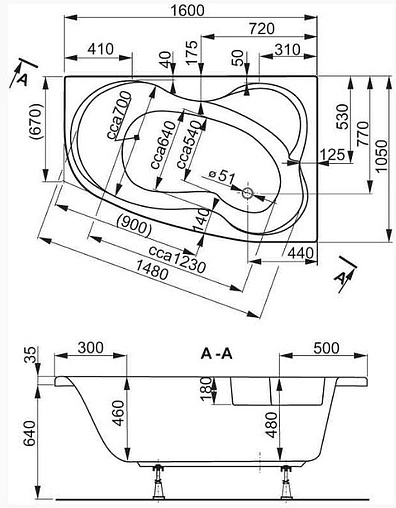 Ванна акриловая Vagnerplast Melite 160x105 R VPBA163MEL3PX-04
