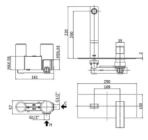 Смеситель для раковины из стены Paffoni Tango хром TA105CR