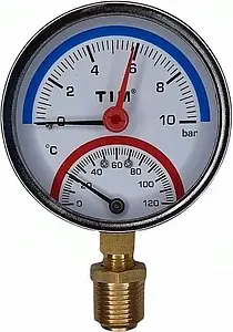 Термоманометр радиальный TIM 80мм 10 бар 120°С ½&quot; Y-80-10, 1