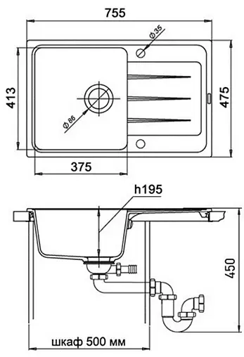 Мойка кухонная Ewigstein Elegant E-R50F бежевый
