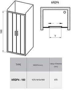 Дверь в нишу 1600мм прозрачное стекло Ravak Rapier NRDP4-160 0ONS0100Z1, 2