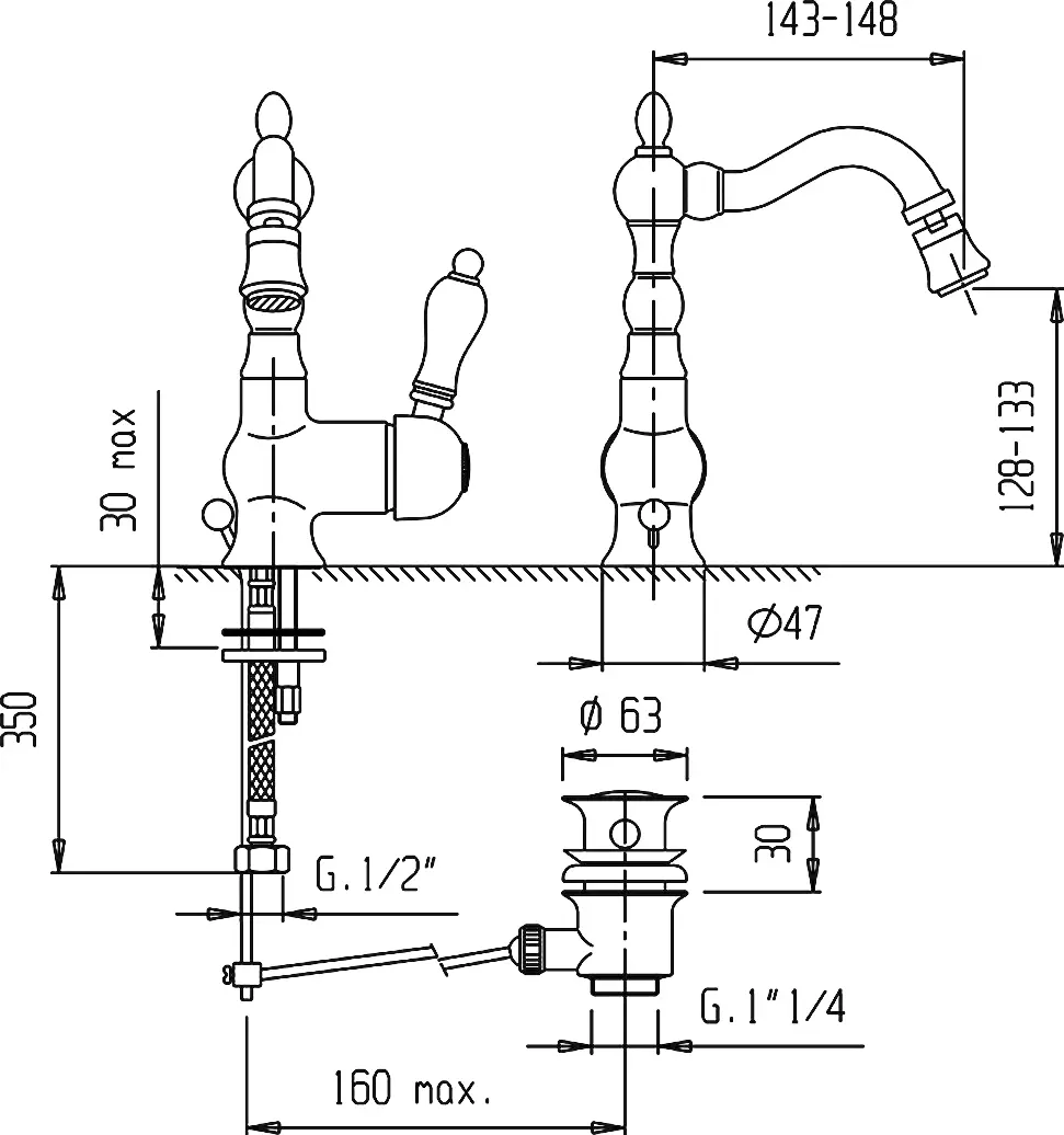 Смеситель для биде Cezares Venezia золото VENEZIA-BSM2-03/24-Bi Смеситель для биде Cezares Venezia золото VENEZIA-BSM2-03/24-Bi, 3