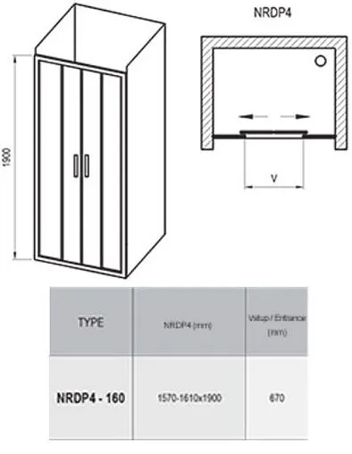 Дверь в нишу 1600мм прозрачное стекло Ravak Rapier NRDP4-160 0ONS0100Z1