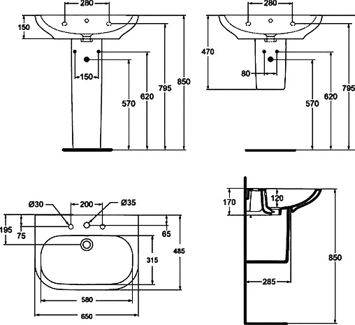Раковина Ideal Standard Active 65 белый T054301