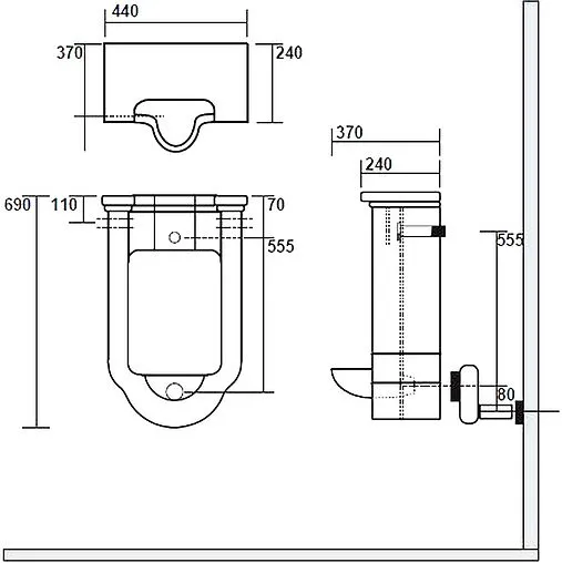 Писсуар со скрытым подводом воды Kerasan Waldorf белый 413001