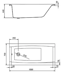 Ванна акриловая Santek Санторини 150x70 1WH302497 Ванна акриловая Santek Санторини 150x70 1WH302497, 2