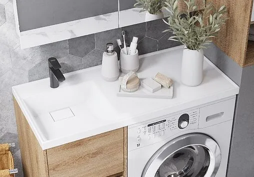 Тумба-умывальник напольная над стиральной машиной Aquaton Лондри 105 L дуб сантана 1A2670K1LH0C0+