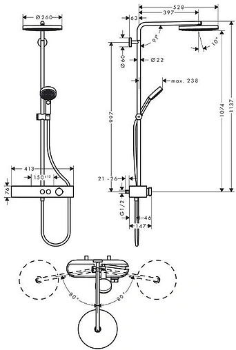 Душевая система с термостатом для душа Hansgrohe Pulsify S 260 1jet EcoSmart хром/графит 24221000