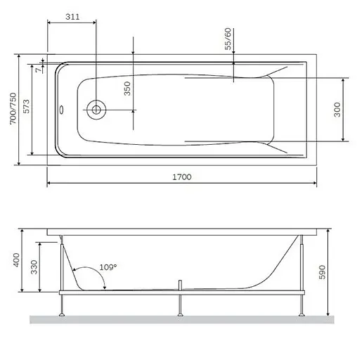 Каркас для ванны Am.Pm Gem 170x75 W90A-170-075W-R