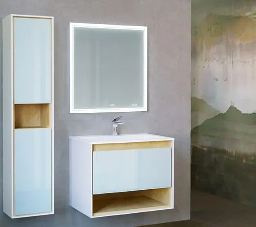 Шкаф-пенал подвесной Jorno Glass 32 белый/дуб Gla.04.150/P/W