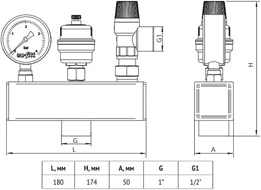 Группа безопасности котла до 50 кВт 1&quot; 3 бар Uni-Fitt 250A4530