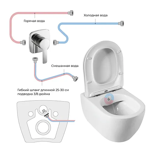 Унитаз подвесной безободковый с функцией биде Cezares Comfort белый CZR-191-TH/BS